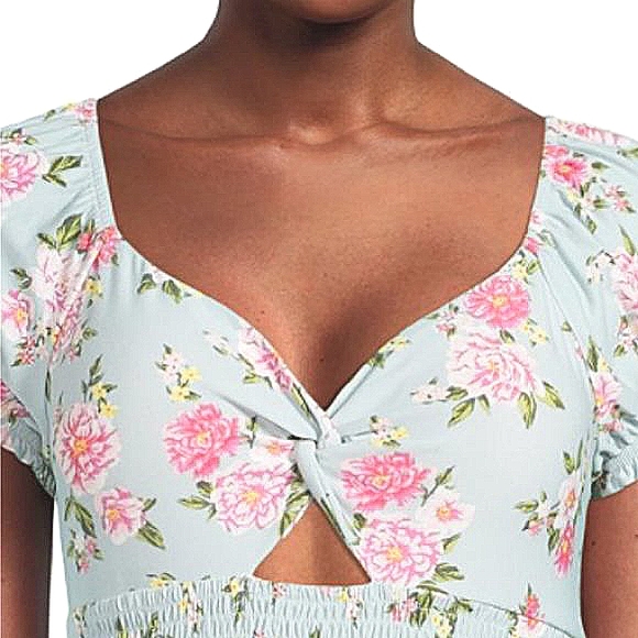 Tropical Sunny Coachella Party Floral Beach Short Dress Plus Size Smocked Waist - Picture 4 of 17